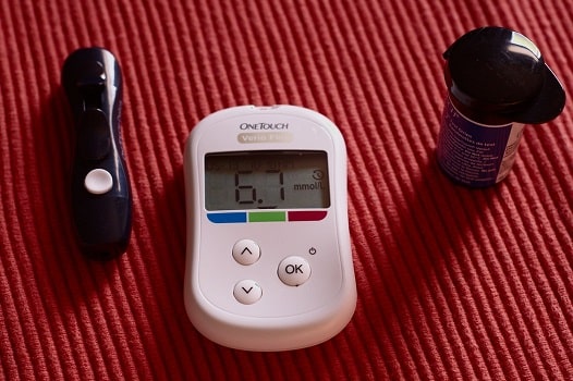 Blood glucose monitor and lancet for managing diabetes with HGH.