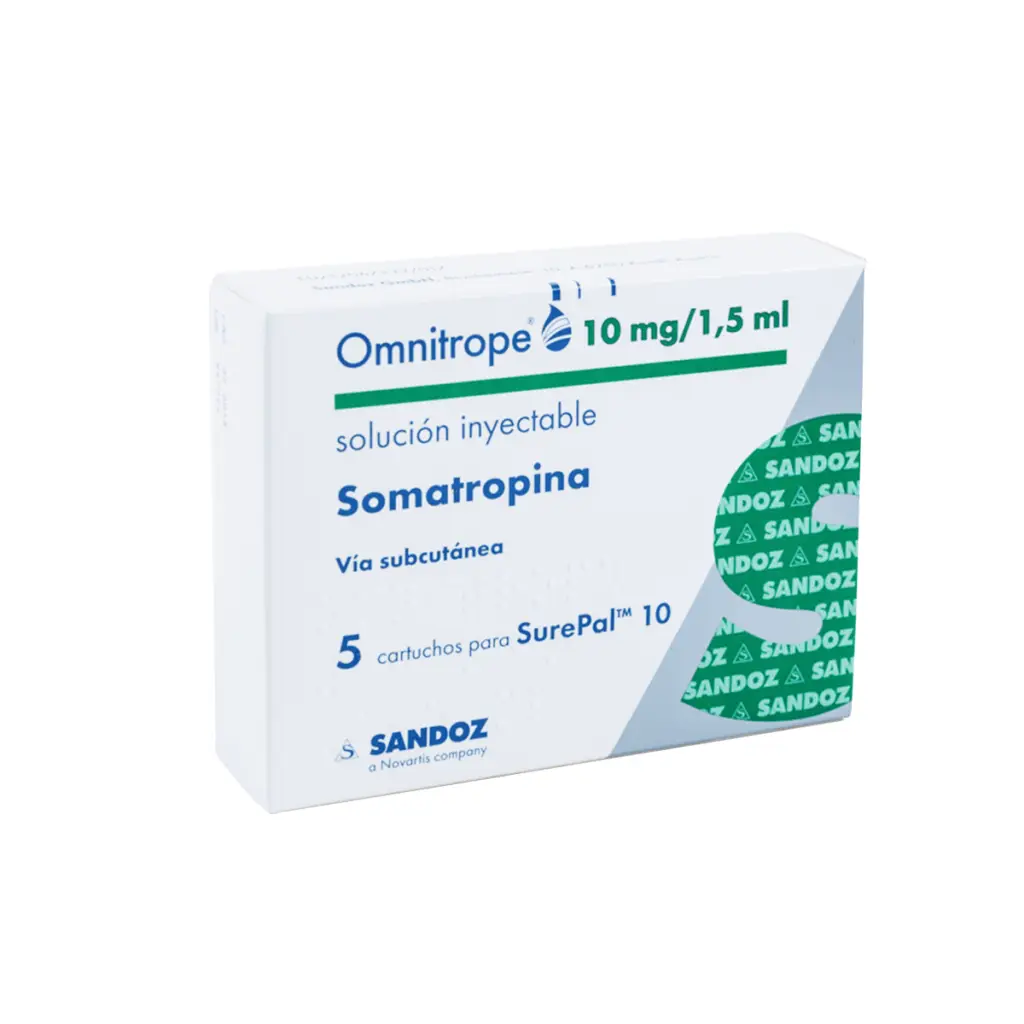 Omnitrope 10 mg 1.5 mL Somatropin packaging by Sandoz.