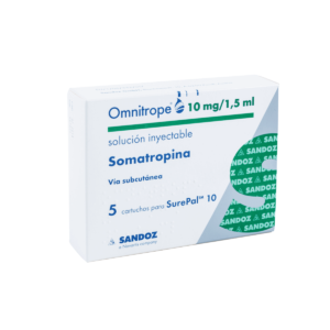 Packaging of Omnitrope 10mg/1.5ml injectable solution.
